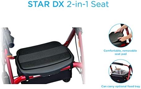 NOVA Star DX Foldable Rollator Walker, Wide Padded Seat, 8” Rugged All-Terrain Wheels, Easy-Grip Locking Hand Brakes, Fold Lock, Height Adjustable