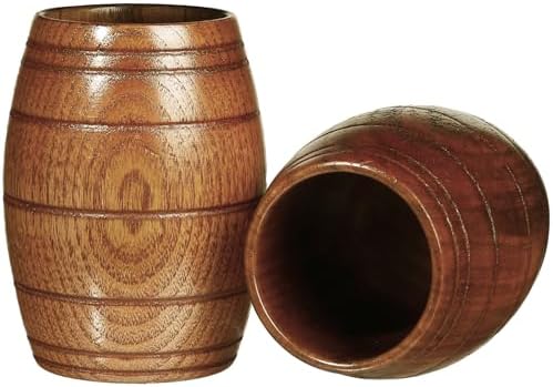 IUAQDP 2 Pieces Novelty Wood Barrel Shaped Wooden Drinking Beer Tea Cup Home Decor New Camping Cup Wood Coffee Mugs