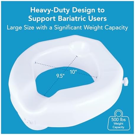 Carex Raised Toilet Seat with Extra Wide Opening - Toilet Seat Riser and Handicap Toilet Seat, White, 1 Count
