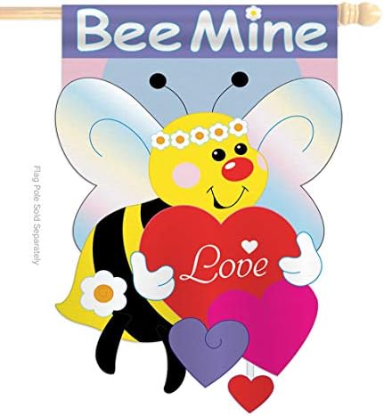 Two Group - Bee Mine Flag Spring - Seasonal Valentines Applique Decorative Vertical House Flag 28" x 44"