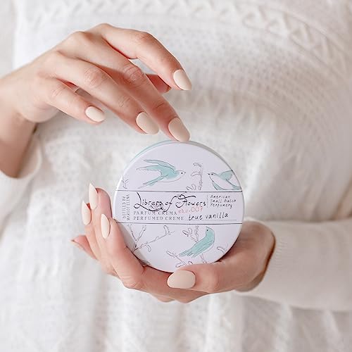 Library of Flowers True Vanilla Parfum Crema, 2.5 oz., Bergamot, Dark Vanilla & Amber Scented Women's Fragrance, Luxury Solid Perfume Balm