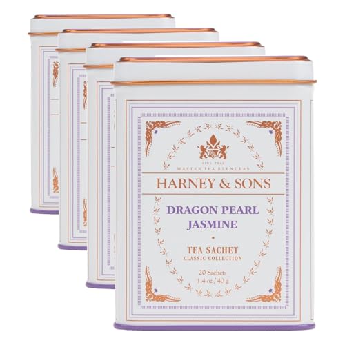 Harney & Sons Dragon Pearl Jasmine Tea, 20 Count(Pack of 1) | Green tea scented with jasmine flowers for a delicate floral aroma. Contains caffeine.