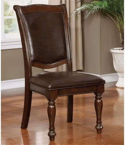 BOWERY HILL 19" Transitional Wood/Faux Leather Side Chair in Cherry (Set of 2)