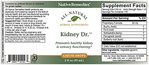 Native Remedies Kidney Dr. - All Natural Herbal Supplement for Kidney and | Urinary System Health - 59 mL