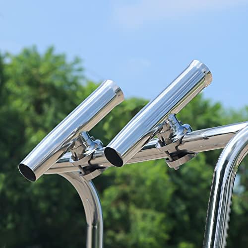 (2X) 316 Stainless Tournament Style Boat Fishing Holder Clamp on Fishing Rod Holder for Boat 1-1/4" to 2" Rail Gimbal Pin at Bottom