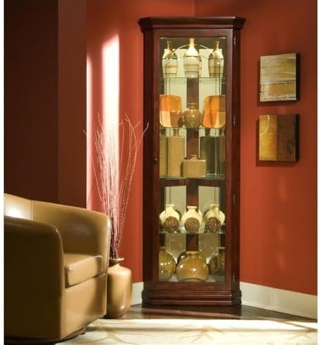 Pulaski Furniture Wood Framed 4 Shelf Corner Curio Cabinet in Cherry Brown