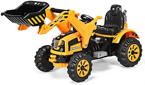 Costzon Ride on Excavator, 12V Battery Powered Construction Vehicles for Kids with Front Loader, Horn, Safety Belt, Treaded Wheels, Ride on Bulldozer Truck, Excavator Ride on Toy Gift for Boys Girls