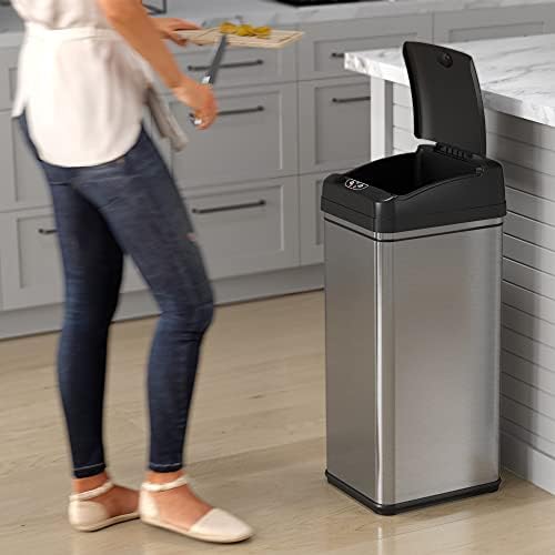 iTouchless 13 Gallon and 2.5 Gallon Automatic Touchless Sensor Kitchen Cans with Odor Control System, Stainless Steel, Includes 10 Premium Bags