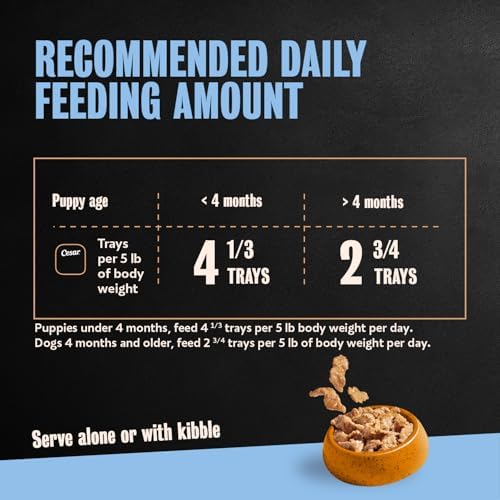 Cesar Puppy Classic Loaf Wet Dog Food, Chicken & Beef, 3.5 oz, 24 Count | Real chicken #1 ingredient, made in USA, no fillers or artificial flavors, essential nutrients, slow-cooked, easy peel trays