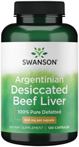 Swanson 100% Pure Defatted Desiccated Beef Liver 500 mg, 120 Capsules | Contains Naturally Occurring Vitamin B12 and Iron