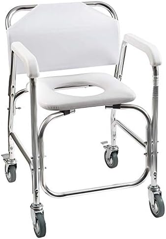 DMI Rolling Shower Chair, Commode, Transport Chair, FSA Eligible, Rolling Bathroom Wheelchair for Handicap, Elderly, Injured or Disabled