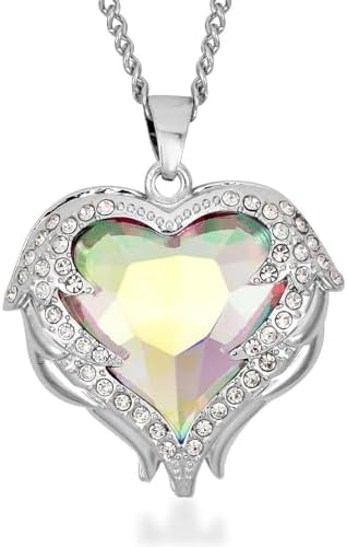 Mystic Color Glass Crystal Heart Pendant Necklace 24-26"Earrings