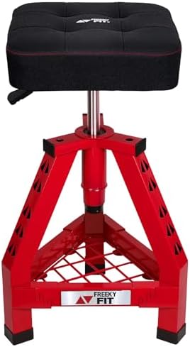Adjustable Shop Stool,Garage Mechanic Stool Chair,Work Seat for Workshop, Adjustable Height, 360° Swivel Padded Square Seat,Tool Storage, 350 LBS Capacity, Heavy Duty, Blue
