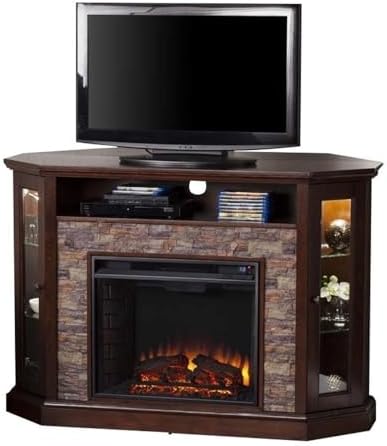 Southern Enterprises Rollins Convertible Corner Infrared Electric Media Fireplace 52" Wide, Espresso Finish and Faux Stone