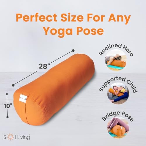 Sol Living Yoga Bolster Pillow for Restorative Yoga, 100% Cotton Meditation Cushion