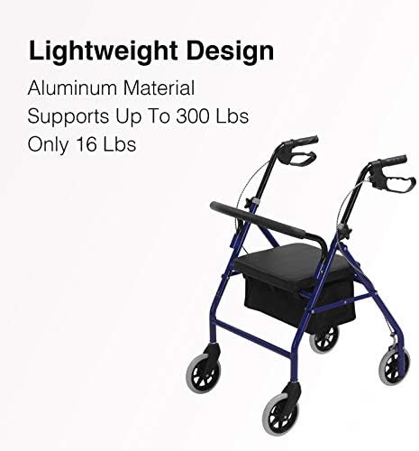4 Wheels Folding rollator Walker with Handbrakes and carrybag,Medical Walkers with Seat and Wheels,Blue