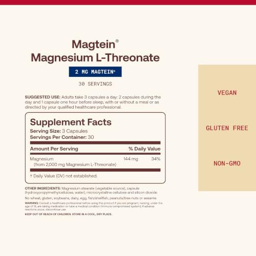 Jarrow MagMind Magtein Magnesium L-Threonate, 90 Capsules | Magnesium Supplement, Brain Supplements For Memory Support, Veggie Capsules, 30 Day Supply