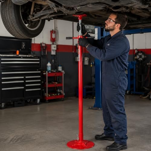 Stark USA Under Hoist Support Lift Jack Stand Wide Base 1/2 Ton 1, 000 lbs Capacity Spin Handle, Self-Locking Threaded Screw