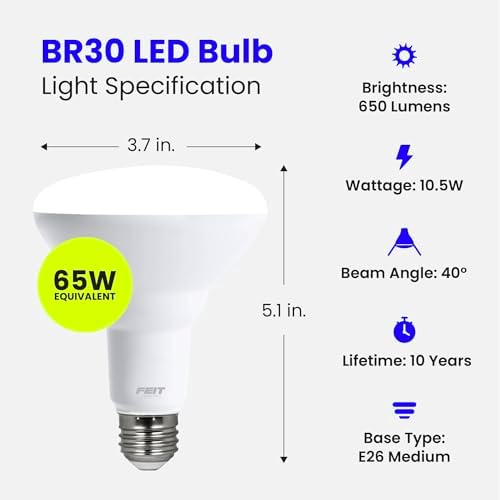 Feit Electric BR30 LED Light Bulbs, 65W Eq, Soft White, 3 Pack