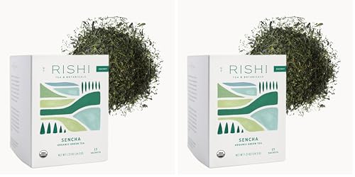 Rishi Tea Sencha Green Japanese Organic Sachet Tea Bags, Caffeinated, 15ct | Classic Japanese Sencha Green Tea, Enjoy Hot or Iced, Sustainable, 15 Servings