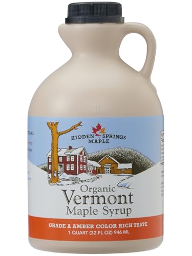 Hidden Springs Maple Organic Vermont Maple Syrup, Grade A Dark Robust (Formerly Grade B), 32 Ounce, 1 Quart, Family Farms, BPA-free Jug