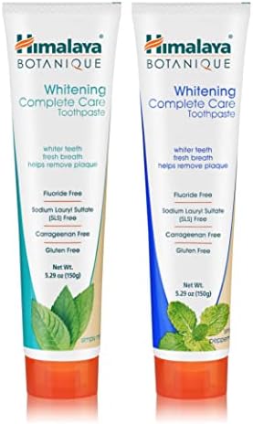 Himalaya Botanique Whitening Complete Care Toothpaste, Teeth Whitening, Fights Plaque, Fluoride Free, No Artificial Flavors, SLS Free, Cruelty Free, Foaming, Simply Mint Flavor, 5.29 Oz, 4 Pack