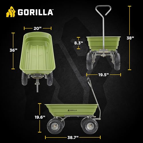Gorilla Carts Poly Garden Dump Garden Cart with Easy to Assemble Steel Frame, Camping Wagon with Quick Release System, 1200 Pound Capacity, and 13 Inch Tires | 1,200-lb Capacity, 6 Cu Ft Tub Poly Dump Cart with Quick-Release Dump for Bigger Yard Cleanup…