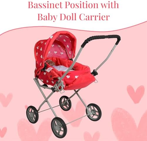 Baby Doll Stroller Play Set, 3-in-1 Babydoll Stroller with Removable Bassinet Baby Carriage for Dolls Toy Doll Stroller for Toddlers 3-4 Years,