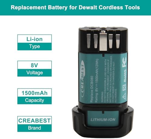 CREABEST 1500mAh 8V MAX Replacement Battery Fits DEWALT DCB080 DW4390 | Compatible with DCB080 DCF680N1 DW4390 DCF680N2 DCF680G2 DCF680N1 DW4390