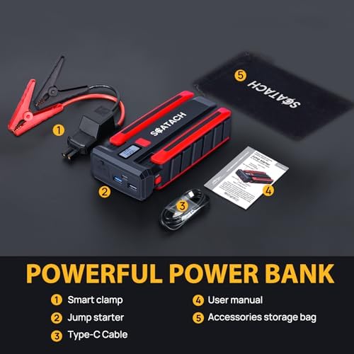 Scatach 4000A Car Battery Jump Starter, 12V Jump Starter Battery Pack (up to 10.0L Gasoline and 8.0L Diesel Engine), Portable Jump Box with Jumper Cable, LED Display, LED Light