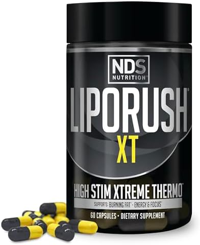 NDS Nutrition LIPORUSH XT Super Concentrated Thermogenic - 60 Capsules | Super Concentrated Thermogenic, L-Carnitine, Teacrine, Maximum Energy