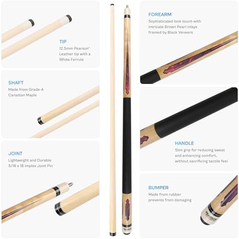 PEARSON Cues League Series Pool Cue Stick Maple Wood Billiard Cue with Leather Grip, Stainless Steel Joint