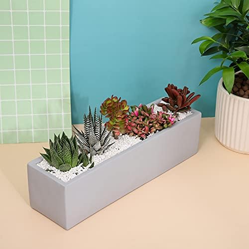 14.5-Inch Grey Rectangle Concrete Succulent Planter Windowsill Boxes