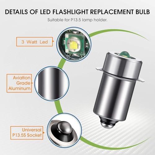 Honoson 3 Pcs 6-24V LED Flashlight Bulbs 3w Dc Replacement