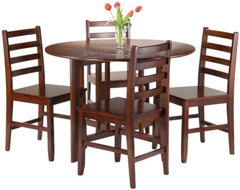 Winsome Alamo 3-Pc Double Drop Leaf Dining Table with 2 Ladder Back Chairs, Walnut