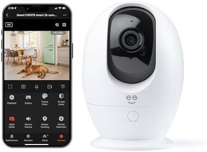Geeni PetConnect Auto-Rotate Crystal-Clear 2K Quad HD Smart Pet Camera | 2560X1440 2K resolution at 20 fps, motion detection, night vision