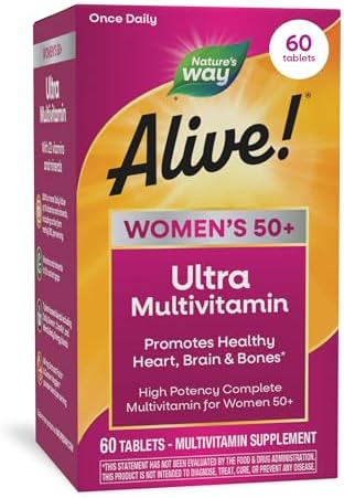Nature's Way Alive! Women's 50 Plus Ultra Potency Multivitamin, 60 ct | Complete and High Potency Formula with Vitamin D3, C, E, and Methylated B12; Supports Heart, Brain, and Bone Health*.