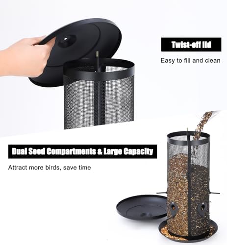Gtongoko Bird Feeders for Outdoors, All Metal Mesh Tube Bird Feeder | Up to 10 LB Large Capacity Hanging Bird Feeder with Dual Seed Compartments