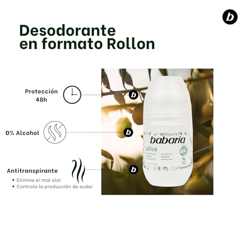 Babaria Olive Oil Roll On Deodorant 50ml Alcohol and Paraben Free by Babaria