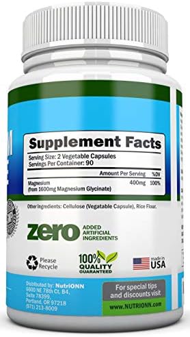 Magnesium Glycinate - 1600 mg - 180 Vegan Capsules - Maximum Absorption - Chelate Vegan Supplement - High Bioavailability - Great for Heart Health