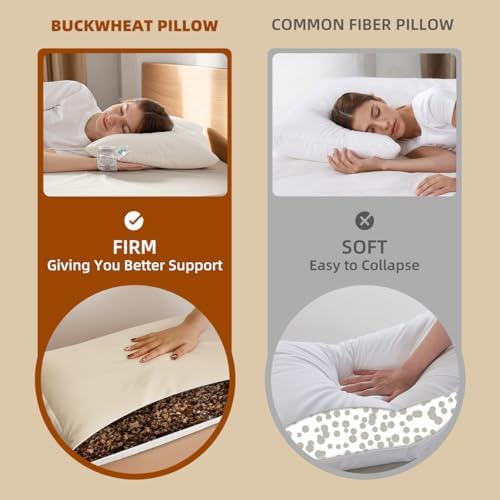 Organic Buckwheat Pillow for Sleeping with Organic Cotton Pillowcase