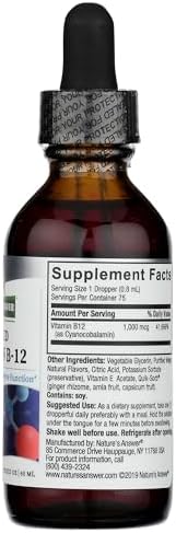 Nature's Answer Liquid Vitamin B-12 | Promotes Healthy Nerve Function & Energy Levels | Naturally Flavored & Gluten-Free 2oz