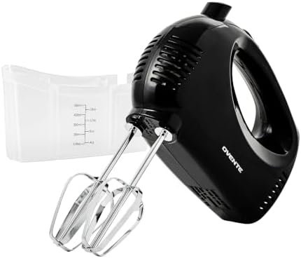 OVENTE 5-Speed Electric Hand Mixer with Storage Case,150W, White HM151W | Stainless Steel Whisks, Compact Portable Design, Lightweight Handheld Mixer for Baking & Cooking