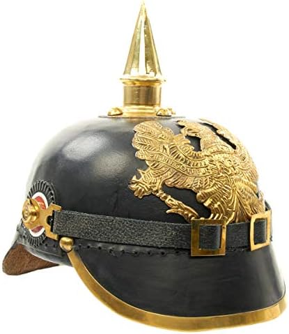 Medieval Replicas Imperial German Spiked Pickelhaube Officer Helmet- Black Leather & Brass