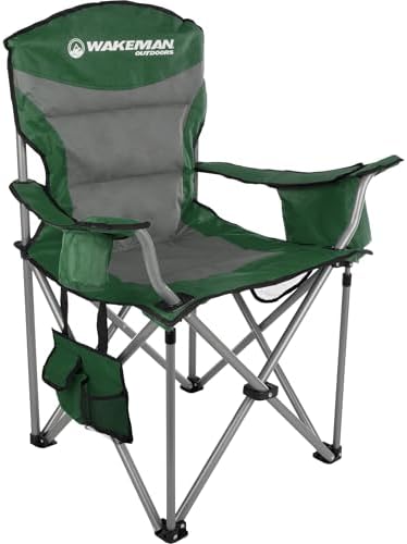 Oversized Camping Chair 300lbs - Heavy Duty Folding Chair with Cooler Pouch and Carry Bag for Camp Sites, Tailgates, or Beach by Wakeman (Blue)