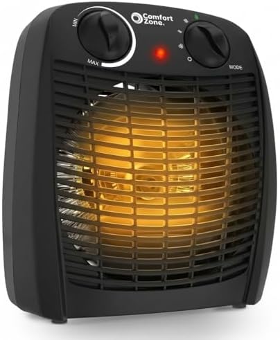 Comfort Zone Indoor Space Heater with Adjustable Thermostat, Fan Forced, Electric, Overheat Protection, Safety Tip-Over Switch, Energy Efficient