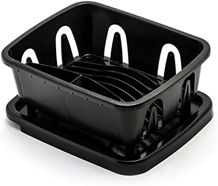 Camco RV Mini Dish Drainer & Tray - Features a Sloped Drain Tray Design, Heavy-Duty Construction - Ideal for Small Spaces, Apartments, Boats, and More -9.5"L x 11.7"W x 4.75"H - Black (43512)