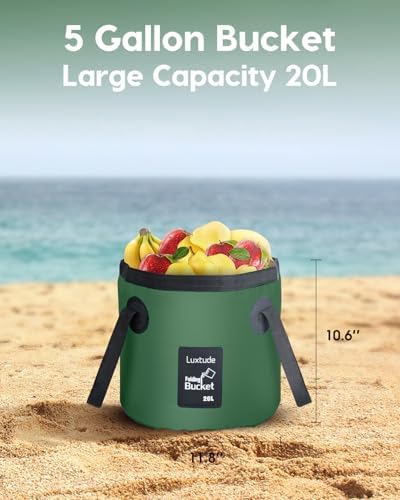 Luxtude Collapsible Bucket with Handle, Portable 5 Gallon Bucket for Camping, Fishing, Beach, Gardening, RV & Outdoor Emergency