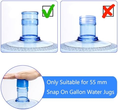 Jucoan 100 Pack Water Bottle Caps, 55mm 3&5 Gallon Non Spill Water Jug Caps, Replacement Snap On Caps for Water Dispenser Jugs