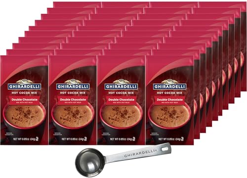 Ghirardelli Double Chocolate Hot Cocoa Mix, Approximately 0.85 oz Packets (Pack of 25) with Cocoa Scoop